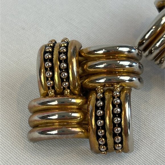 Vintage 80s 90s Large Gold Tone Clip On Earrings Tube Statement - Picture 2 of 7